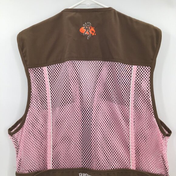 Women's Browning Shooting Hunting Vest Pink Brown Zip Vented Quilted Shoulders - Picture 5 of 13
